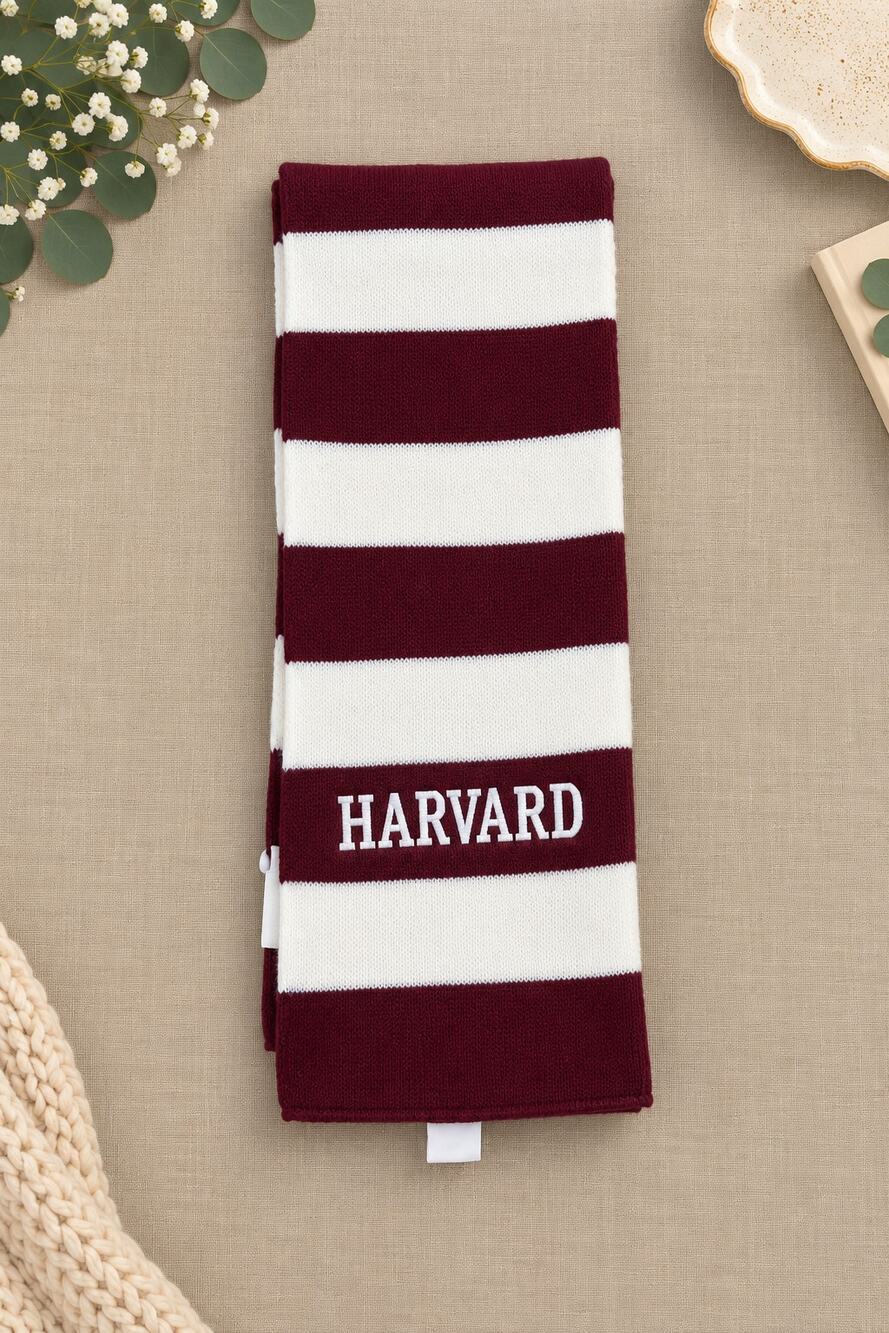 Harvard University Collegiate Scarf Crimson White Striped Logo Academia Varsity